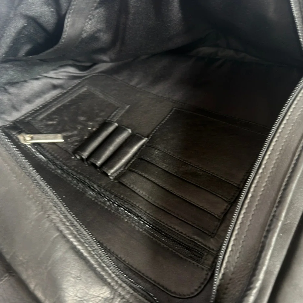 Unbranded Black Genuine Leather Laptop Backpack Briefcase Convertible Travel Bag